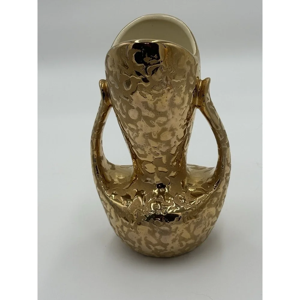 24  KT Weeping Gold Textured Ceramic Vase Glossy‎ Finish Made in U.S.A.